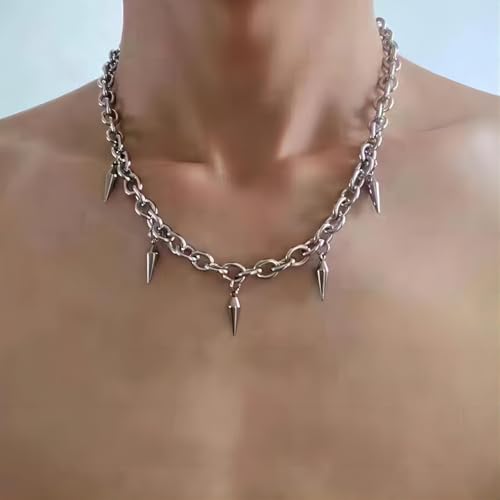 Tapered Rivet Stainless Steel Necklace for Men, Punk Style，38+5cm4