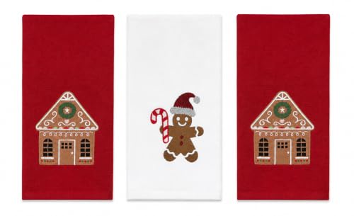 Christmas Gingerbread Kitchen Dish Towels, 100% Cotton, Set of 3