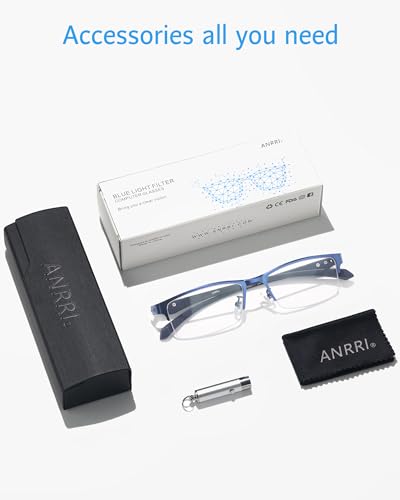 Image of ANRRI Blue Light Glasses for Men Semi Rimless Rectangle Metal Frame UV Blocking Computer Glasses