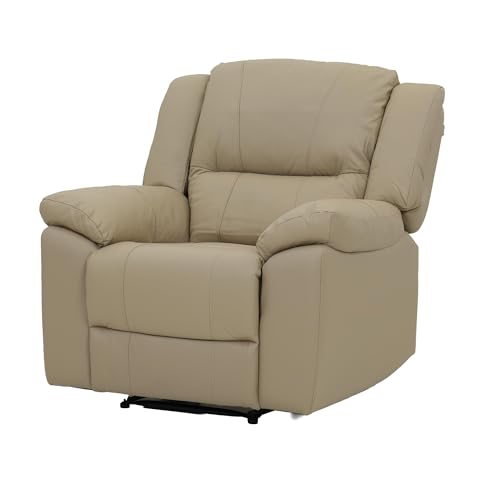 Image of Royaloak Milan Italian Half Leather 1 Seater Recliner | Genuine Leather (Body Touch) | High Backrest | Tufting Design | Padded Armrest | Pocket Springs | Sturdy Footrest