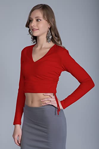 Image of The BLAZZE B1898 Women's Drawstring Plunge V Neck Full Sleeves Stylish Western Crop Top