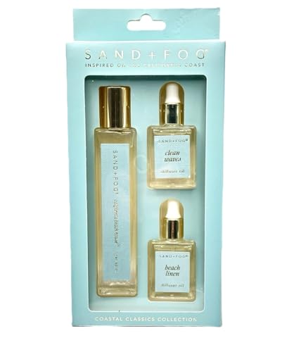 Sand and Fog Coastal Collection California Beach House Essential Oil Set 4 Pieces 0.5 Fl Oz Glass Bottles Made with Essential Oils Clear for Aromatherapy