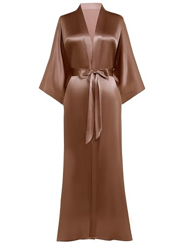 Image of PRODESIGN Satin Kimono Robe Women Long Silky Kimono Bathrobe Sleepwear Wedding Bridesmaid Robe
