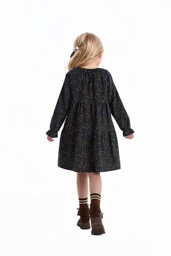 solomate Girls Floral Round Neck Long Sleeve Dresses Elastic Waist Cuffed Sleeves Print Dress for Kids4