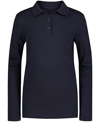Izod Girls' School Uniform Adaptive Long Sleeve Interlock Polo With Velcro Closure, Navy, 16 #TOP17