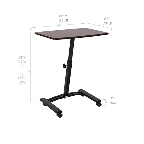 Image of Seville Classics WEB162 Mobile Laptop Computer Desk Cart Height-Adjustable from 20.5 inch to 33 inch, Slim, Walnut