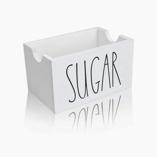 CHONIC Sugar Packet Holder for Coffee Bar, Farmhouse Sugar Packets Caddy, Wood Sugar Packet Container, Sugar Packets Dispenser, Sugar Packet Organizer for Home Restaurant (White)