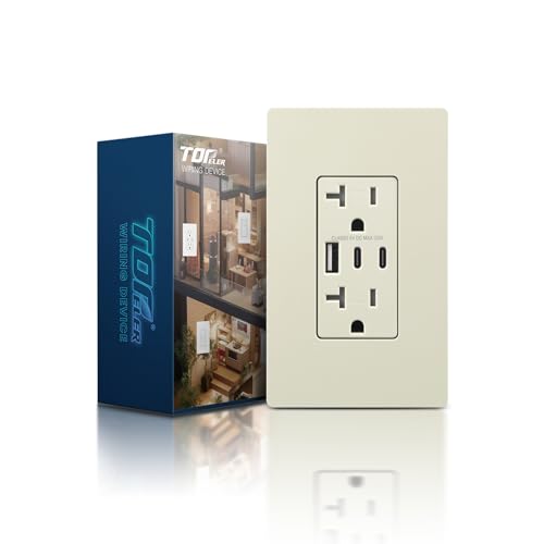 TOPELER USB Outlet Receptacle, 30W, 3 Ports, Light Almond