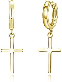 Cross Dangle Drop Earrings for Women Girls Men 925 Sterling Silver Cross Hoop Huggie Punk Earrings Dainty Hypoallergenic Earrings for Sensitive Ears Valentine's Day Birthday Jewellery Gifts