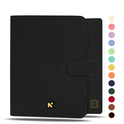 Image of NEORAH - B6 Notebook SLEEVE with SNAP Button + Dotgrid JOURNAL | Faux Leather Sleeve + Penloop | 2 Front 1 Back compartment | 6 Card Slots - BLACK