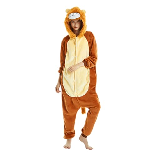 Generisch Pijama de franela para mujer, pijama de una pieza con capucha, mono de invierno con dibujos animados, disfraz de animal de peluche, mono de felpa térmica, mono holgado, traje de ocio, abrigo