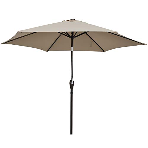 Tangkula 10FT Patio Umbrella, Outdoor Market Table Umbrella with Push Button Tilt, Crank & 6 Sturdy Ribs, Ideal for Garden, Backyard, Deck & Pool (Tan)