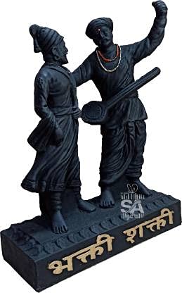 Image of Stone Bhakti Shakti Resine Shivaji Maharaj and Shant Tukaram Maharaj Idol (8 Inch, Black)