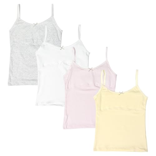 Teen Girls Basic Camisole,Cotton Lining Undershirts Girls Tank Tops 4 Pack