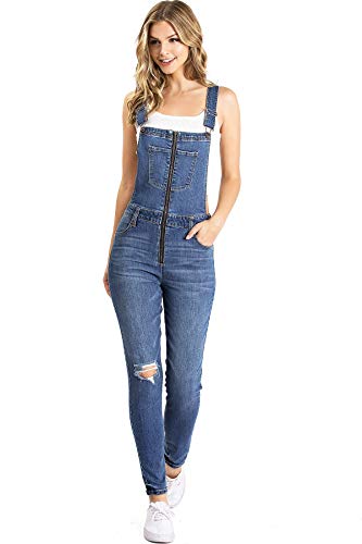 Celebrity Pink Women's Juniors Classic Skinny Leg Overalls (L, Med Denim)