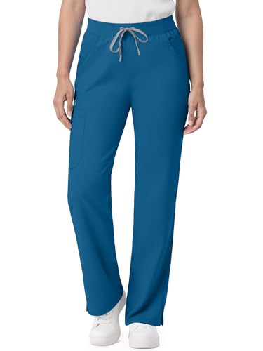 Image of Scrub Pants for Women - Straight Leg Medical Scrub Pants with 6 Pockets - Drawstring Soft Stretch Women Scrub Pant