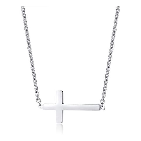 Glimmerst Sideways Cross Necklace, 18K Gold Plated Stainless Steel Simple Small Dainty Cross Necklace for Women Cover