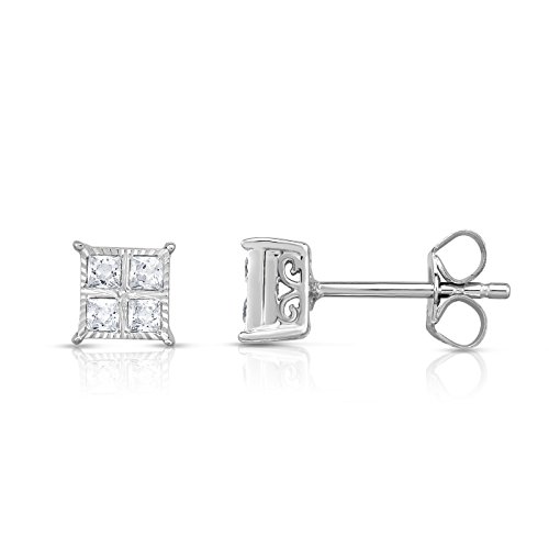 Natalia Drake 1 Cttw Princess Cut Diamond Stud Earrings For Men Or Women In Rhodium Plated 925 Sterling Silver Color I-J/Clarity I2-I3 #TOP19