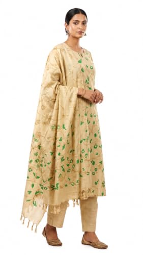 Image of HAIDER ALI Handloom Cotton Silk Screen Print Unstitched Suit Set for Women with Dupatta | Salwar Suit Dress Material for Women & Girls 01