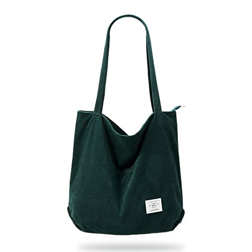 Image of KALIDI Women Corduroy Tote Bag Zipper Casual Tote's Handbag Big Capacity Shoulder Bag with Pockets