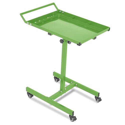 Image of GarveeLife Adjustable Work Table with Wheels, 220LBS Capacity Mechanic Rolling Tool Tray Table for Garage Repair Shops and DIY, Heavy Duty Steel Tool Cart Workbench(Green)