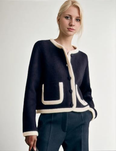 Ythomm Womens Cardigan Sweaters Long Sleeve Open Front Button Crochet Trim Knit Jacket Crewneck Fall Sweater Coat with Pocket4