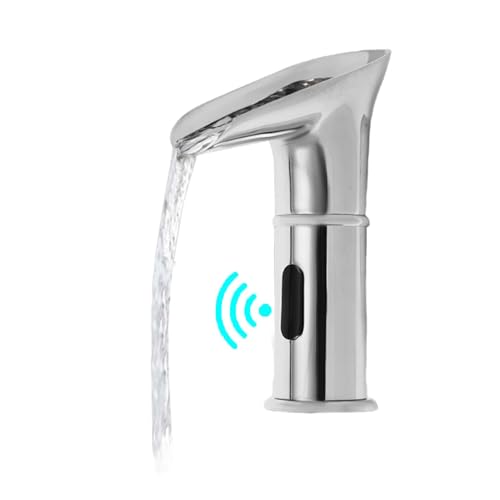 Grifo con sensor, grifo automático con sensor de infrarrojos, grifo de cascada, grifo mezclador, grifo de baño, grifo de cocina, altura de caño 100 mm (plata)