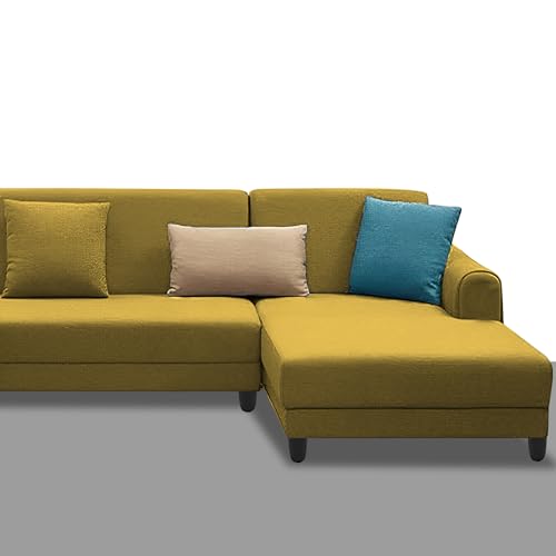 Image of Kraven RHS 6 Seater L Shape Sofa Set for Living Room (Yellow Fabric) Premium Fabric Sofa