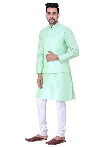 Image of Sadree Silk Men's Kurta Pajama Waistcoat or Nehru Jacket Set