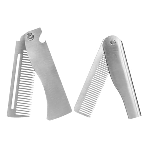 NULYLU 2pcs Portable Retractable Stainless Steel Beard and Mustache Comb Compact Hair Styling Tool for Men Travel Friendly Easy to Carry Durable Design