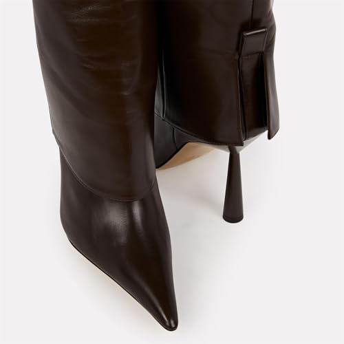 Image of Goolita Fold Over Boots For Women, Pointed Toe Stiletto Heel Knee High Boots Fashion Comfortable Slip On Tall Boots
