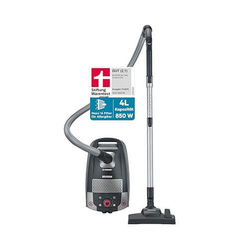 Severin Testsieger Bodenstaubsauger mit Beutel, „Home & Car“, 24kPa, leistungsstark, Allergiefilter, Bodendüse, vielseitigem Zubehör, 4L, 850 W, Schwarz-Grau, BC 7052