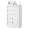 HOSTACK 5 Drawer Dresser for Bedroom 437 Tall Dresser Chest of Drawers 29 W Drawer Chest with Metal Handles Wood Vertical Dresser Storage Cabinet for Living Room Hallway Entryway White