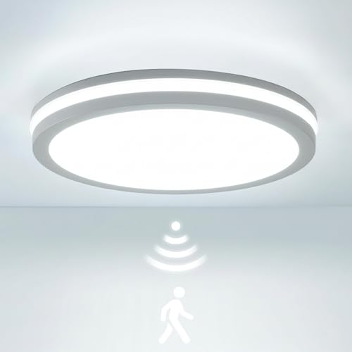 LEZOE IP65 Imperméable Plafonnier LED avec Capteur de Mouvement, 24W/30W 4500lm 150(Lm/W) Etanchard 3000K/4000K/6500K Idéal pour salle de bain, garage,...