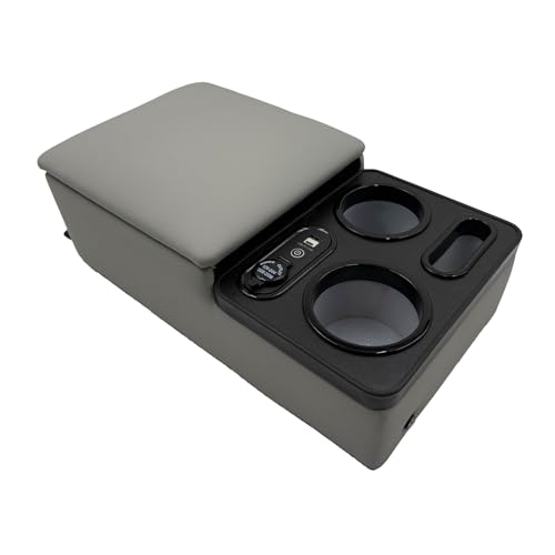 LOOYE Universal Bench Seat Console with Armrest Storage, USB Port, Cup & Phone Holder for Car & Truck (Gray)