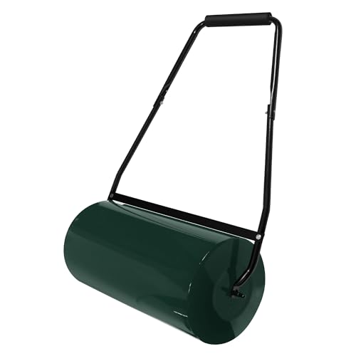 ECD Germany Rasenwalze befüllbar mit Wasser/Sand, Gartenwalze 50 Liter Füllvolumen, 59,5 cm breit, Bodenwalze mit Schmutzabweiser, Ø31,5 cm Handwalze Grün aus Stahl, Rasenroller zur Bodenverdichtung