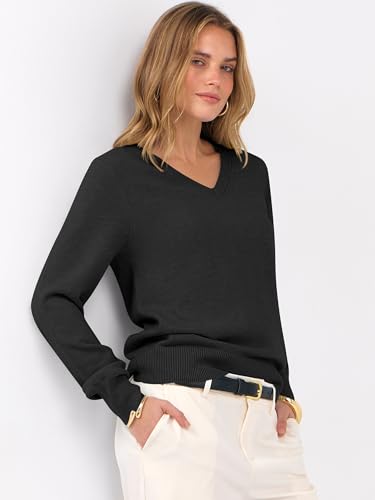 Image of ANRABESS Women's Long Sleeve V Neck Basic Sweaters | Classic Pullover Tops,Soft Loose,Business Casual Work,Travel Vacation,All Day Wear,Fall Spring Outfits,Winter Layer Clothing