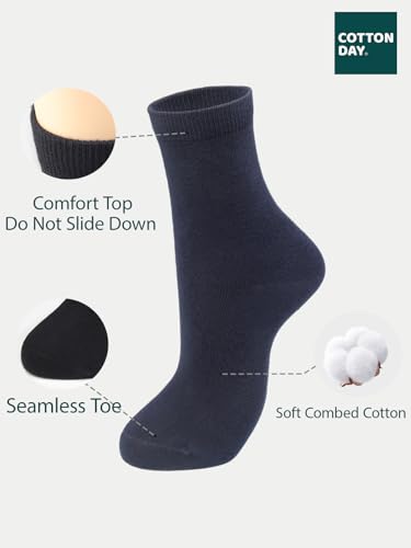 COTTON DAY Unisex Little Kids Youth Boys Girls Soft Cotton Crew Dress Socks Seamless Toe Black White Gray Navy 6 Pack2