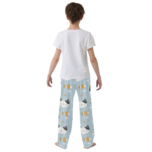 Cute Cat with Fish Pajamas Bottoms with Pockets Comfy Pjs Sleepwear Elastic Waistband Pajamas Pants Lounge Pants3
