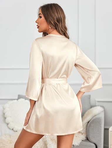 Image of Avidlove Women's Kimono Robe Short Satin Pure Short Silky Robes