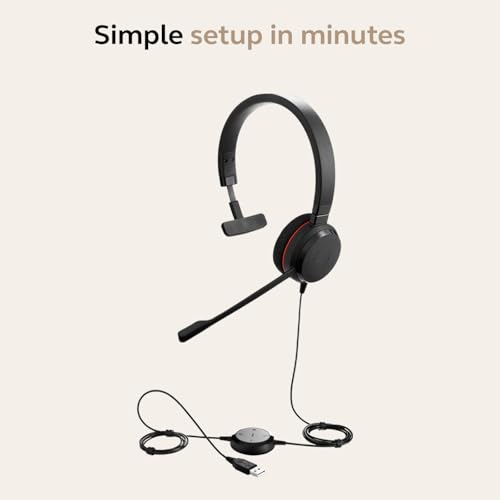 Jabra Evolve 20 Mono Headset – Microsoft Sertifikalı Kulaklıklar VoIP Softphone için Pasif Gürültü Önleme – USB C Kontrollü – Siyah