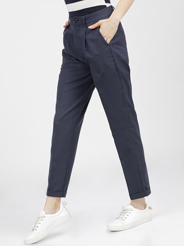Image of Tokyo Talkies Women's Regular Fit Peg Trousers | Stretchable Trousers| High-Rise