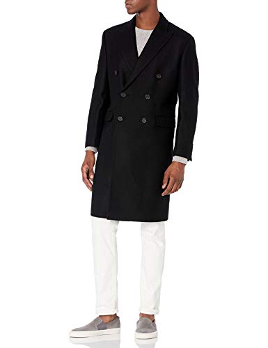 Calvin Klein Men's Regular Double-Breasted Overcoat, Black, 46R
