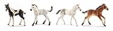 Schleich Horse Club - 4PC Foal Horse Toy Playset - with Pinto, Knabstrupper, Holsteiner and Mustang Figurine Horses for Girls and Boys - Realistic Farm Animal Figures for Kids Ages 5+ | 77586