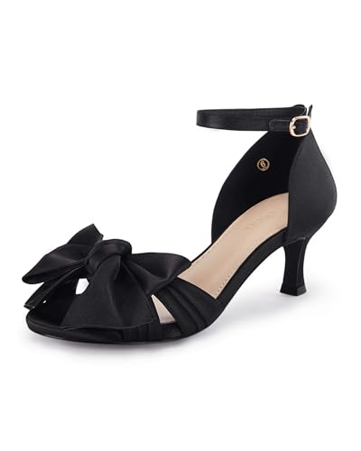 Image of Coutgo Women's Kitten Heels Bow Low Heel Sandals Open Toe Ankle Strap Party Wedding Dress Shoes