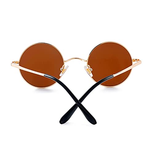 Image of Red Lens Circle Glasses Small Round Polarized Sunglasses for Women Men Retro Hippie Style Circle Sun Glasses