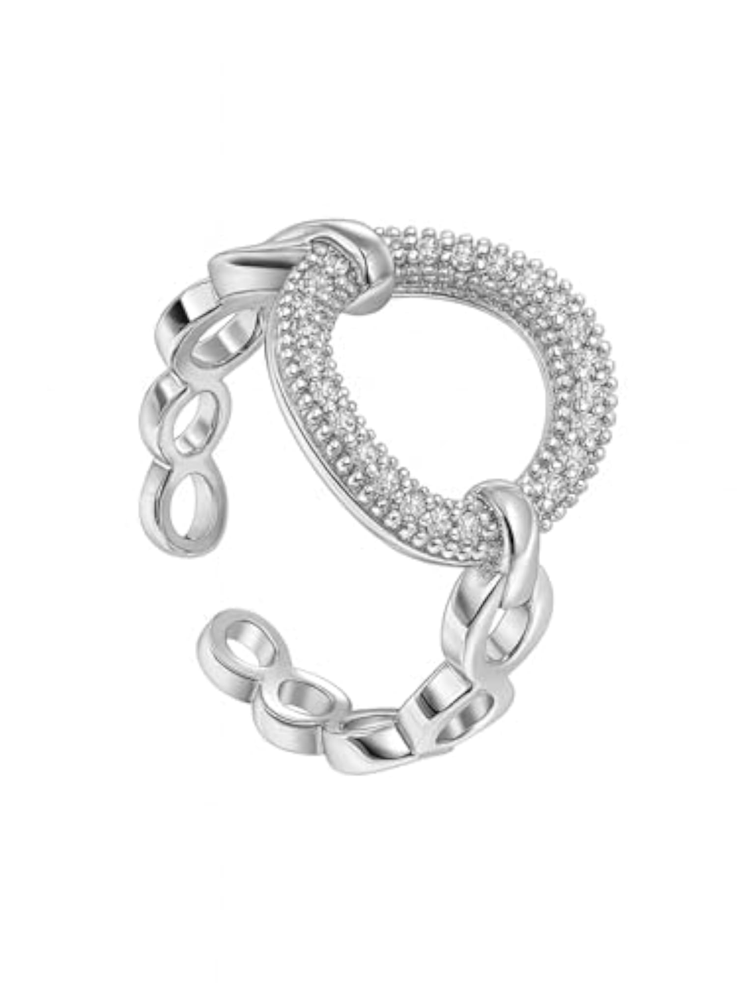 Silver-Plated Interlocked Adjustable Finger Ring