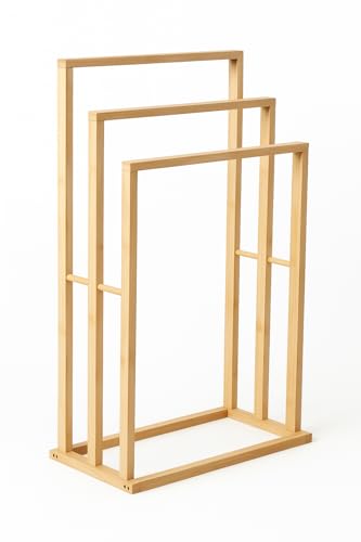 hausleben® TT10804 Handtuchhalter aus Bambus – 3 Handtuchstangen | Freistehender Handtuchständer 42×24×77 cm | Stilvoller Badezimmer-Organizer für Gäste-, Dusch- & Badetücher