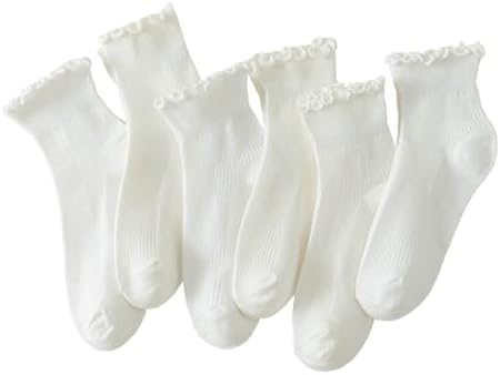6 Pairs of Ruffle Socks Women, Ruffle Turn-Cuff Casual Cute Girl Ruffle Socks Breathable Cool Ruffle Ankle Socks