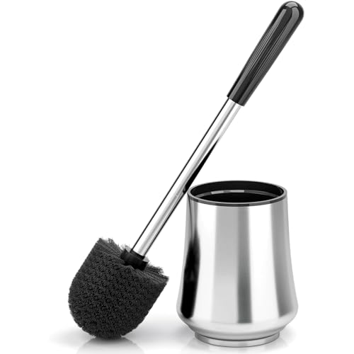 Image of Toilet Brush, Toilet Brush and Holder Sliver Toilet Bowl Brush with Durable Bristles Modern Holder Toilet Scrubber Toilet Brush Set for Bathroom Cleaning